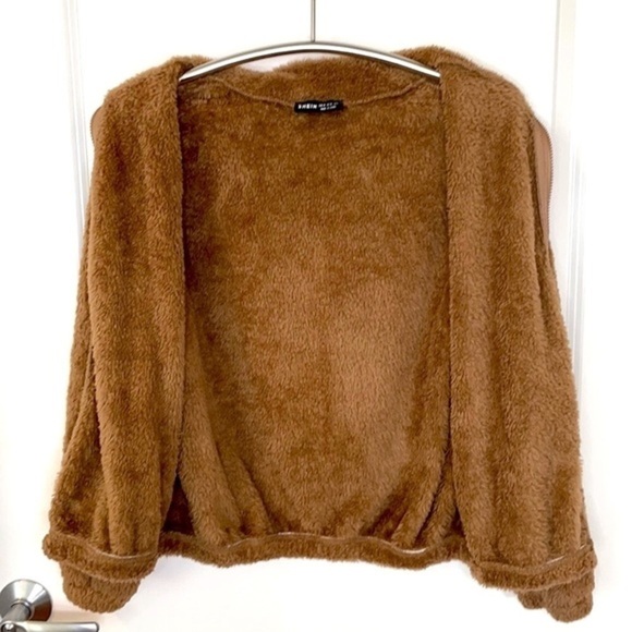 SHEIN | Women’s Tan / Brown SHEIN Chunky Fleece Full Zip Collared Sweatshirt - Picture 8 of 9